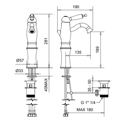 Bugnatese Oxford 6327RA Magas mosdócsaptelep leeresztővel RA / RAME