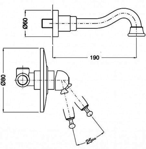 Bugnatese Oxford 6345KLX Fali mosdócsaptelep 19 cm kifolyóval swarovski fogantyúval LX / LUXURY