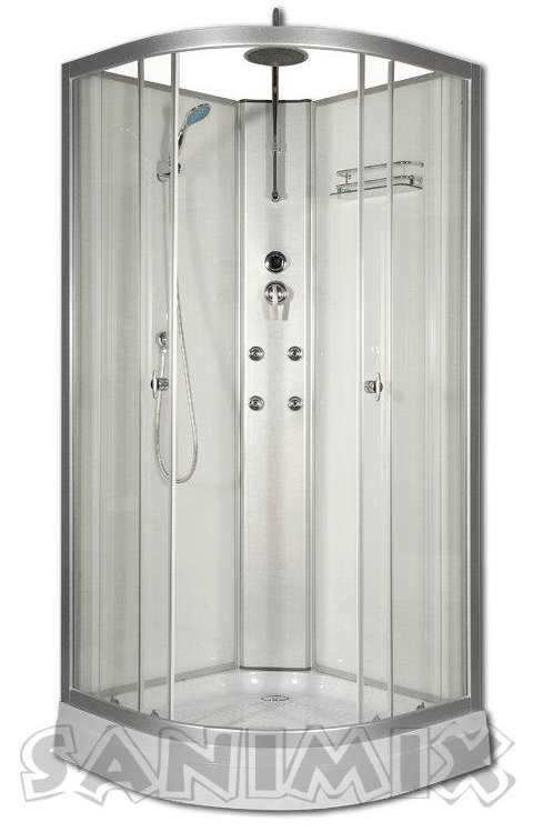 Sanimix Hidromasszázs zuhanykabin üveg hátfallal 90x90x210 cm-es 22.181 WHITE