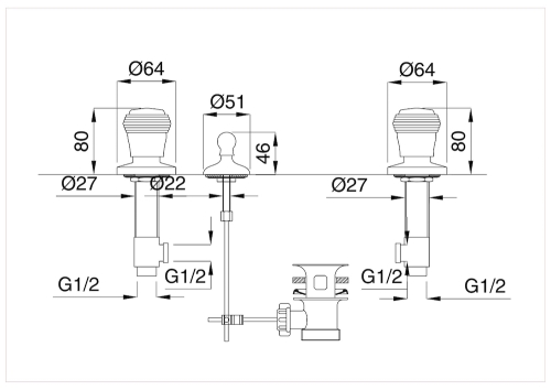 Bugnatese Axo 622CR Álló 3 üléses bidet csaptelep kifolyó nélkül CR / KRÓM