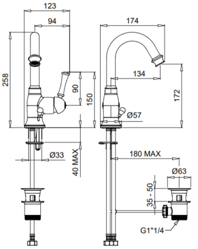 Bugnatese Denver 6419CR Magas mosdócsaptelep leeresztővel CR / KRÓM
