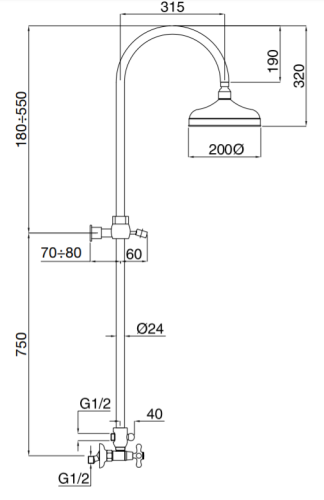 Bugnatese Old800 047CCR Esőztető rendszer fej- és kézizuhannyal CR / KRÓM