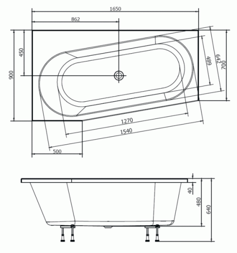 Sapho POLYSAN ASTRA WL 165x90 aszimmetrikus kád, balos, fehér 30611