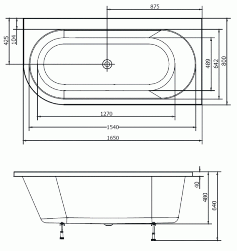 Sapho POLYSAN ASTRA R 165x80 aszimmetrikus kád, jobbos, fehér 34611