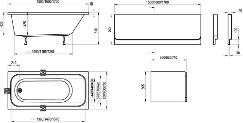 Ravak Chrome 150x70 egyenes kád C721000000