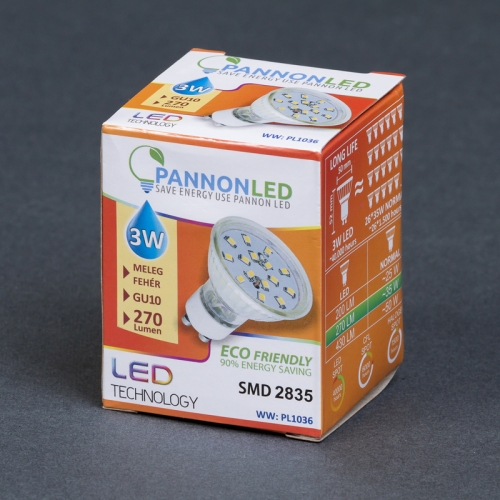 Pannonled GU10 SPOT 3Watt SMDLED WW 270 Lm (melegfehér) (1036)