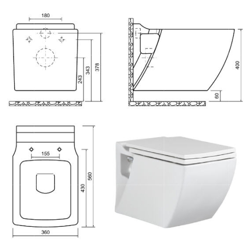 Creavit LEA - WC + BIDÉ 2in1 - TP324 falra szerelhető WC bidével