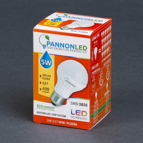 Pannonled E27 Gömb 5Watt ( Claccic - 270°) WW 430 Lm (melegfehér) (3056)