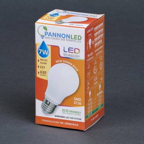 Pannonled E27 Gömb 7Watt ( Új Design - 300°) WW 630 Lm (melegfehér) (3073)