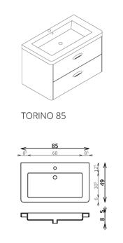 Tboss Torino 85 fürdőszobabútor komplett szett (sonoma, #sima tükörrel)