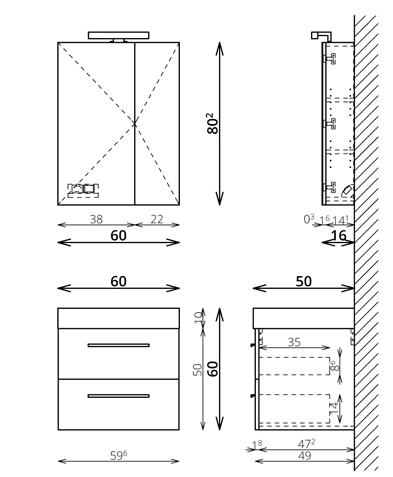 Tboss Nadja 60 fürdőszobabútor komplett szett (pezsgőfa, #sima tükörrel)