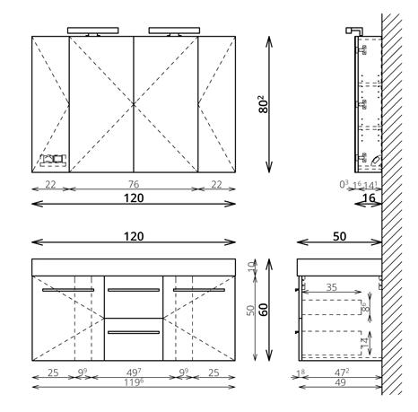 Tboss Nadja 120 fürdőszobabútor komplett szett  (dió, #sima tükörrel)