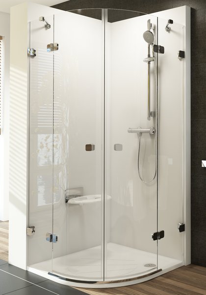 Ravak Brilliant BSKK4 90x90 cm-es négyrészes, negyedköríves zuhanykabin (B SET -zsanér nélkül) (Átlátszó, 88,3-89,5x88,3-89,5 cm, #3U277A00Y1)