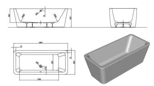 Kolpa-San Eroica-FS 180x80/O White szabadon álló fürdőkád 570740