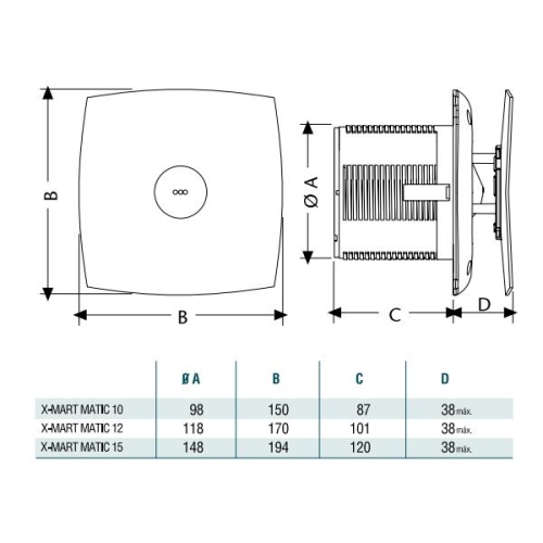 Cata X-MART 12 MATIC inox fürdőszobai axiál ventilátor 01055000