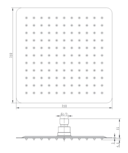 Sapho SLIM fejzuhany, szögletes 250x250mm, inox (MS564)