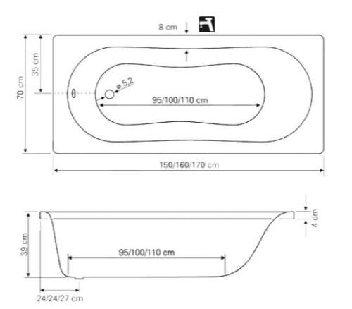 Aqualine Jizera akril kád 150x70 (G1570)