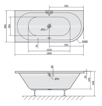 POLYSAN VIVA L 185x80 cm aszimmetrikus kád  balos (72099)