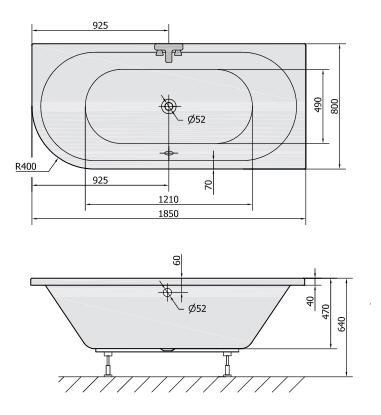 POLYSAN VIVA R 185x80 cm aszimmetrikus kád, jobbos (72129)