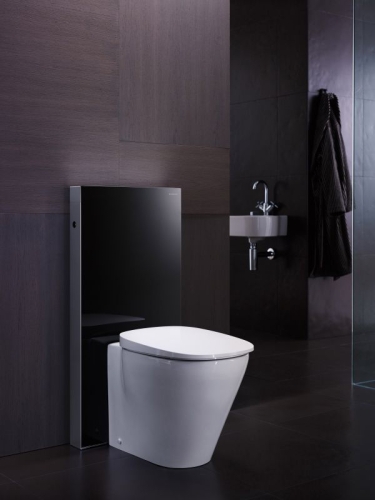 Geberit Monolith Plus szerelőmodul talpon álló WC-hez, P-könyökkel, fekete üveg, 114 cm magas 131.233.SJ.1