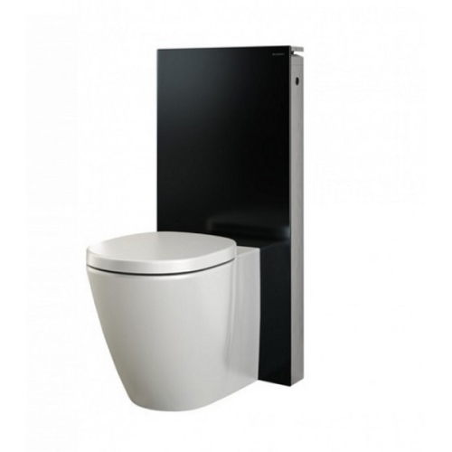 Geberit Monolith Plus szerelőmodul talpon álló WC-hez, P-könyökkel, fekete üveg, 114 cm magas 131.233.SJ.1