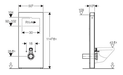 Geberit Monolith szerelőmodul fali WC-hez, barna üveg / alumínium 114 cm magas 131.031.SQ.1