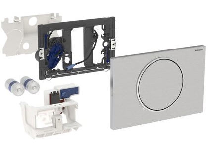Geberit WC-öblítő vezérlés kapaszkodóba épített működtetőhöz, elemes, Sigma10 design szálcsiszolt / fényes króm / szálcsiszolt rozsdamentes acél 115.869.SN.5