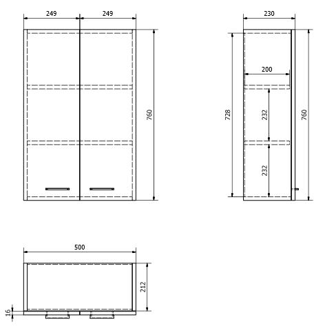 Aqualine Zoja fürdőszobai felső szekrény fiók nélkül 50x76x23 cm (51302)