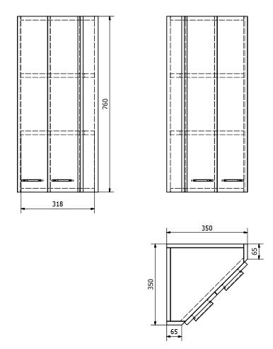 Aqualine ZOJA felső sarokszekrény, fehér 35x76x35 cm (50331)