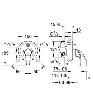 Grohe Eurosmart falsík alatti egykaros kádcsaptelep 33305 001 (33305001)