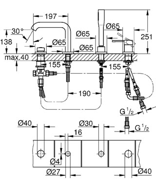 Grohe Essence New 4-lyukas, egykaros kádkombináció, króm 19578 001 (19578001)