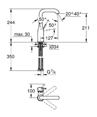 Grohe Essence New egykaros magasított mosdócsaptelep 23541 001 (23541001)