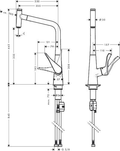 Hansgrohe Metris Select egykaros konyhai csaptelep 320 kihúzható kifolyóval, króm 14884 000 (14884000)