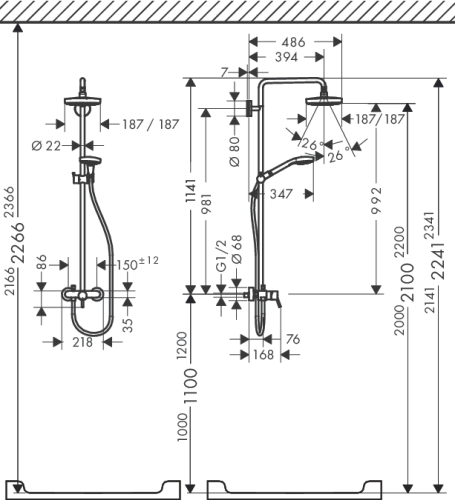 Hansgrohe Croma Select E 180 2jet showerpipe egykaros csapteleppel fehér/króm 27258400 (K)