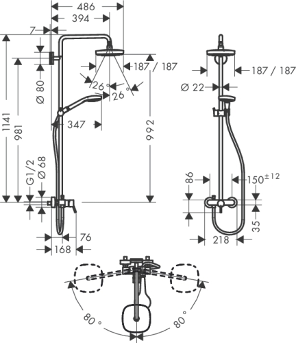 Hansgrohe Croma Select E 180 2jet showerpipe egykaros csapteleppel fehér/króm 27258 400 (27258400)