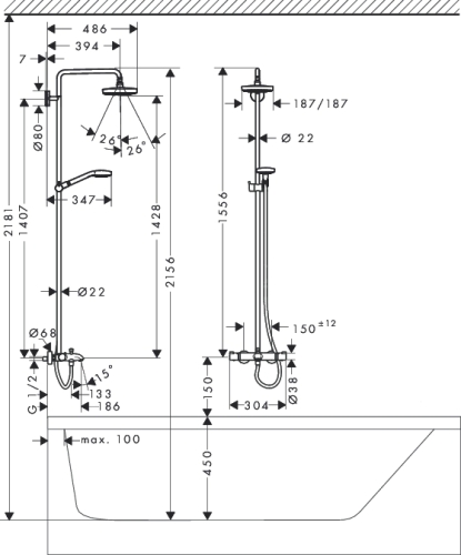 Hansgrohe Croma Select E 180 2jet showerpipe kádhoz fehér/króm 27352 400 (27352400)