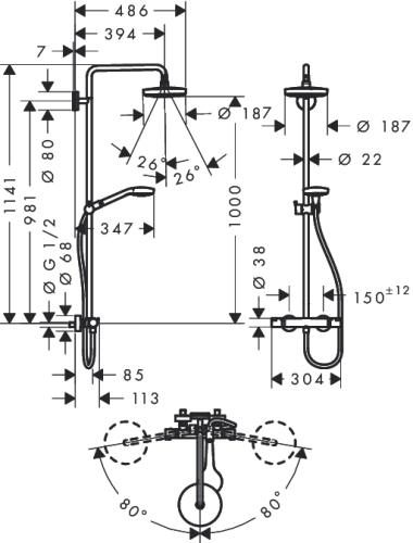 Hansgrohe Croma Select S 180 2jet showerpipe fehér/króm zuhanyrendszer EcoSmart 9l/perc 27254 400 (27254400)
