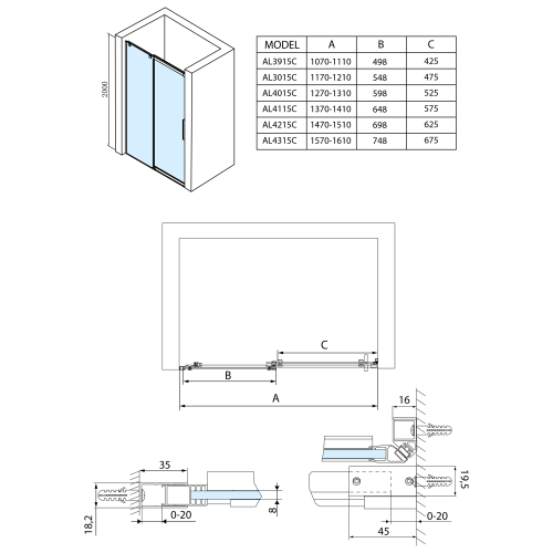 Polysan ALTIS LINE 110 cm-es zuhanyajtó, transzparent üveg (AL3915C)