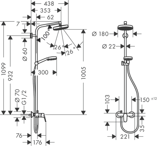 Hansgrohe Crometta 160 1jet showerpipe egykaros csapteleppel zuhanyrendszer fehér/króm 27266 400 (27266400)