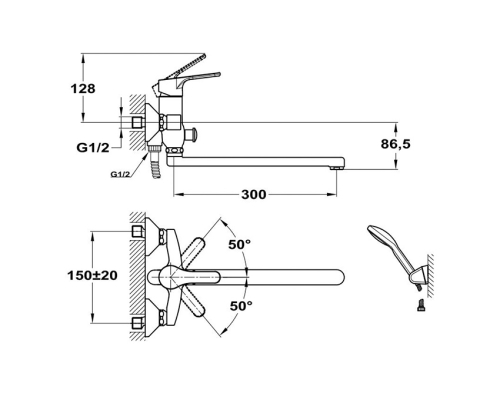Mofém Pro Kád-mosdó (KMT) csaptelep Basic zuhanyszettel, 155-1701-10