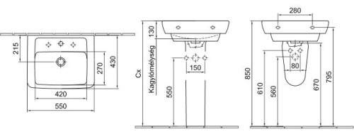 Alföldi Formo S 55 x 43 cm-es mosdó EasyPlus bevonattal 7012 55 R1