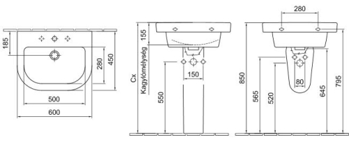 Alföldi Formo V 60 x 45 cm-es mosdó EasyPlus bevonattal 7013 60 R1