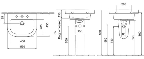 Alföldi Formo V 55 x 44 cm-es mosdó EasyPlus bevonattal 7013 55 R1