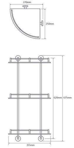 Sapho OMEGA ECONOMY Sarok üvegpolc, tripla 26x26x65 cm, króm (104202152) XR606