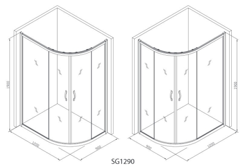 Sapho Gelco SIGMA 120c90 cm aszimmetrikus íves zuhanykabin, R550, Transzparent üveg (SG1290)