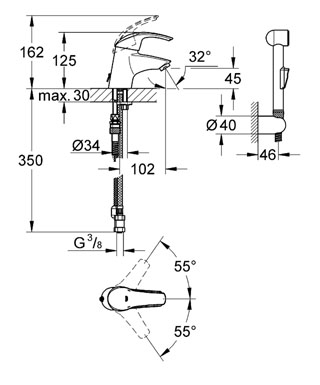 Grohe Eurosmart Hygienica egykaros mosdócsaptelep 23124 000 (23124000)