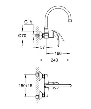 Grohe Eurosmart egykaros fali mosogató csaptelep 32482 001 (32482001)