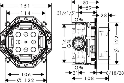 Hansgrohe Logis falsík alatti színkészlet beépítőtesttel SZP-HG10 (71405000, 01800180)