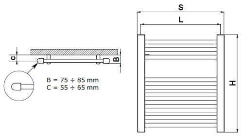 Radeco Adamo AD4-265/L D profilos íves típusú törölközőszárítós csőradiátor (390 W, fehér, 1060x315 mm)