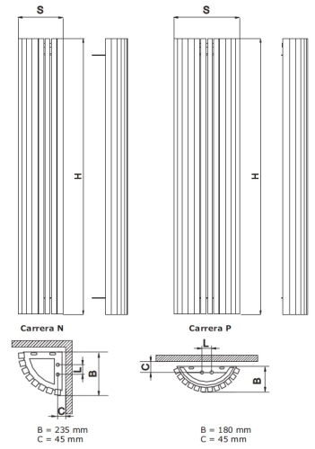 Radeco CARRERA N design fűrdőszobai csőradiátor (1170 W, króm, 1800x235 mm)